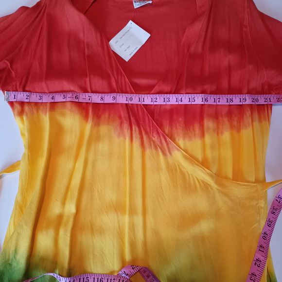 Rainbow Dress ONE SIZE Tie-dye Ombre Wrap Front Cover Up Embroidered Sleeve NEW - Picture 8 of 10